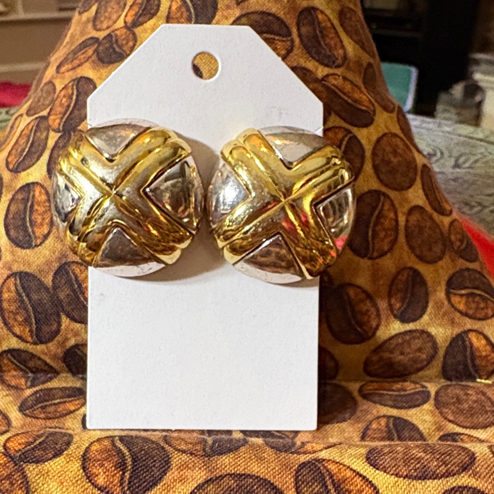 Joan Rivers Gold and Silver Cross on circle Clip Earrings